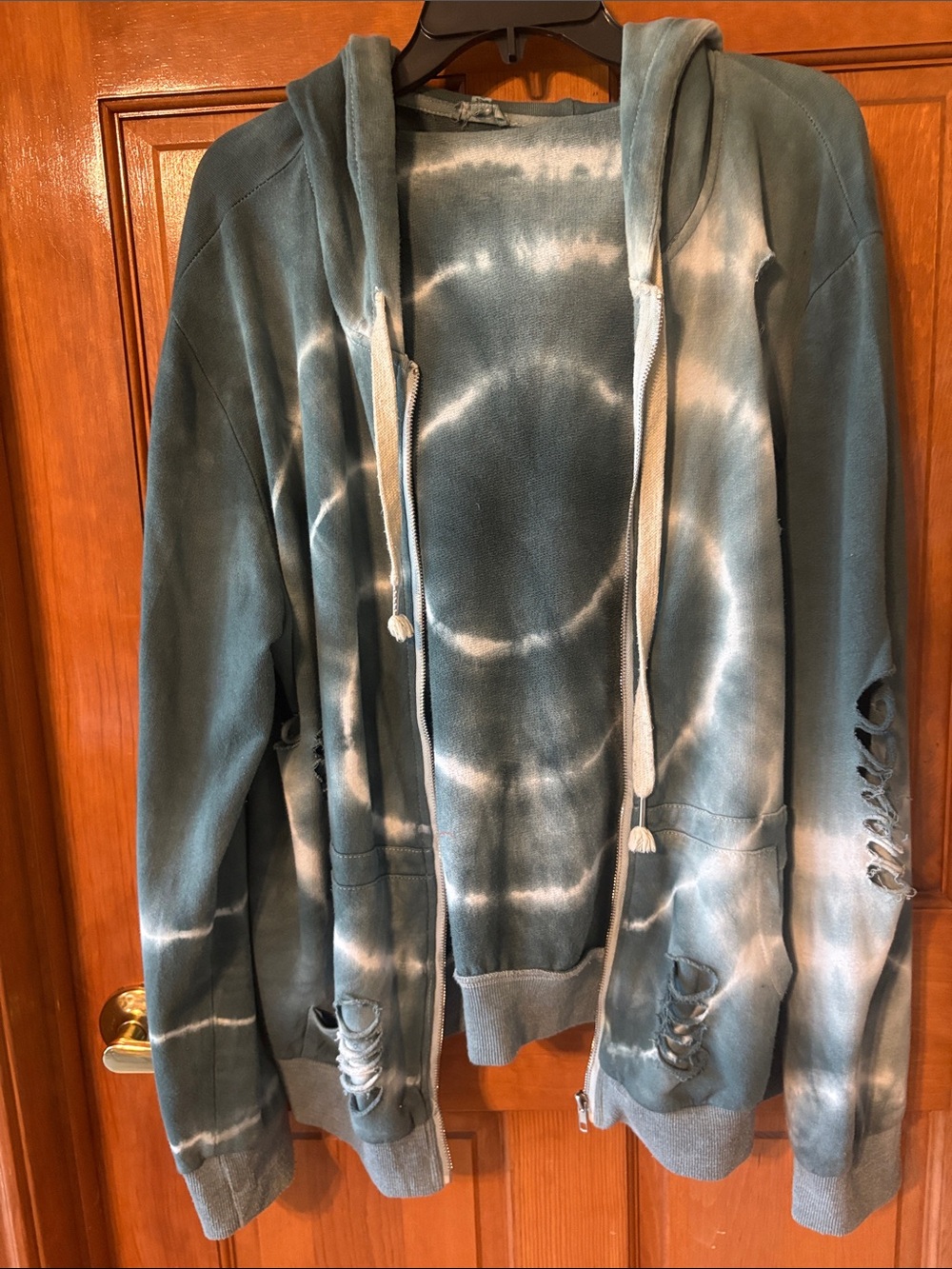 POL Blue and White Tie-Dye Hooded Zip Jacket